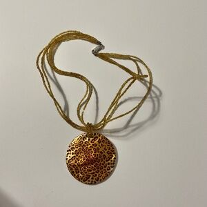 Leopard Print Pendant With Beaded Chain and Lobster Clasp